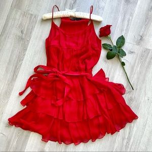 Scarlett red silk dress with ruffles